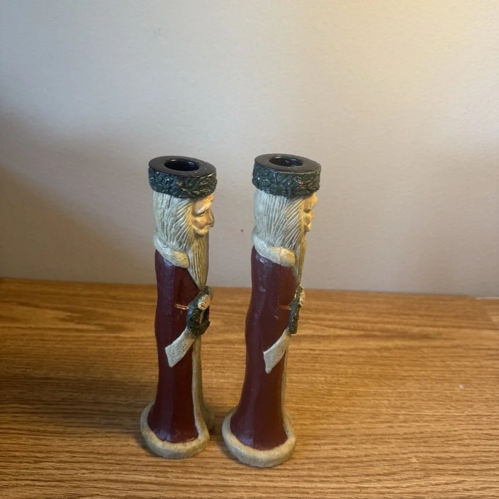 SANTA CANDLE STICK HOLDER SET CHRISTMAS 8.75